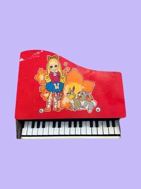 Vintage Baby Grand Childs Toy Piano 11.5”  Made in Japan Anime Girl & Bunnies